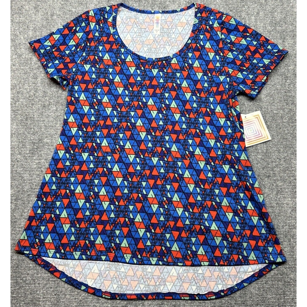 LulaRoe Classic T-Shirt Womens S Multicolor Geometric Round Neck Short Sleeve